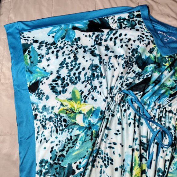 CAROLE HOCHMAN Tropical Cheetah Print Caftan Drawstring Waist Beach Cover Up XS - Picture 7 of 16